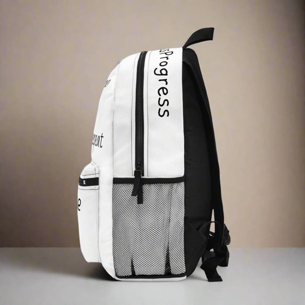 back of a motivational backpack made by midal core