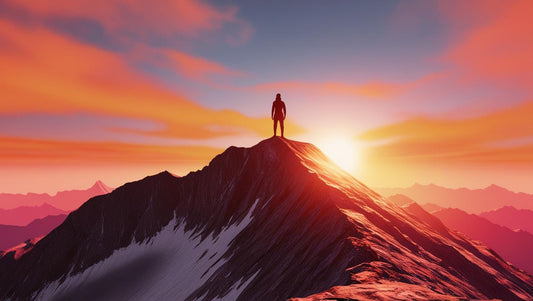 a person on a mountain during sunset, by Midal Core