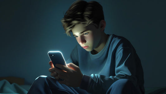 teen scrolling on his phone, addicted