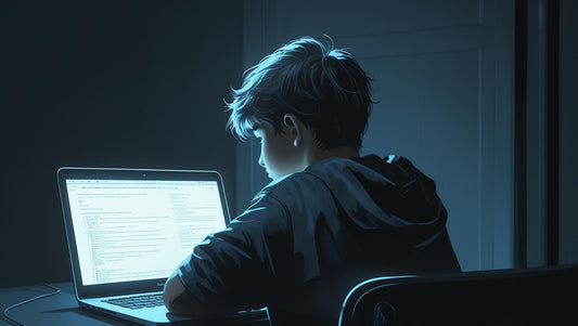 teen trying to study on his macbook