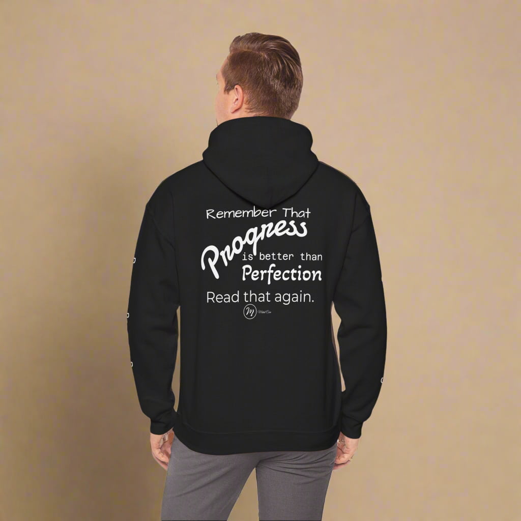 Male model wearing black hoodie – back display
