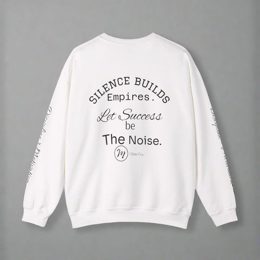 Back design of motivational white sweatshirt by Midal Core