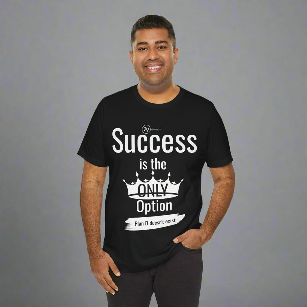 Man wearing motivational black t-shirt front view – Midalcore streetwear