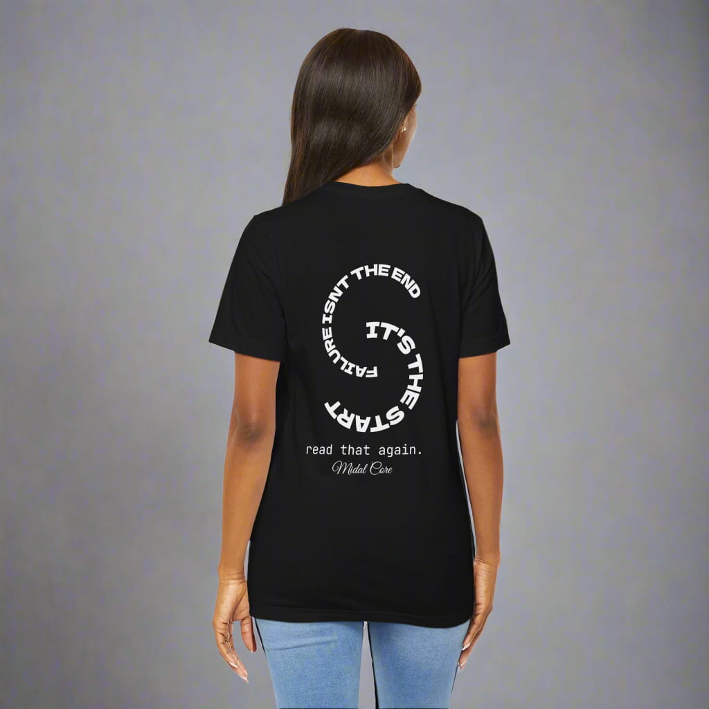 Back view of woman wearing black motivational shirt – Midalcore clothing