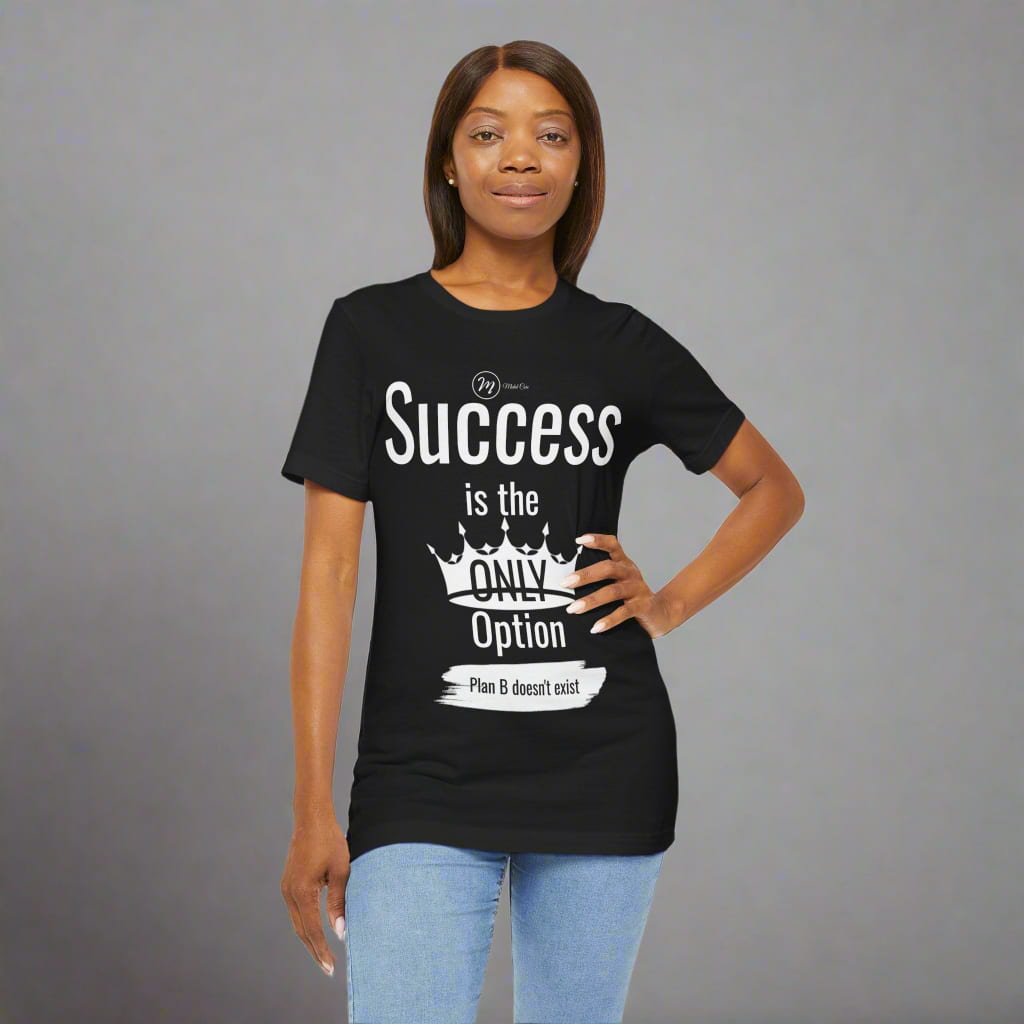 Woman wearing motivational black t-shirt front view – Midalcore apparel
