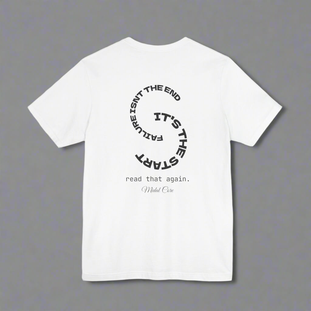 Back view of motivational white tee for ambitious youth – Midalcore