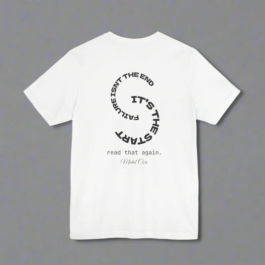 Back view of motivational white tee for ambitious youth – Midalcore