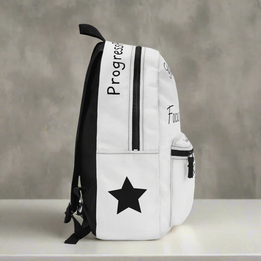 right side of a customisable motivational backpack made by midal core